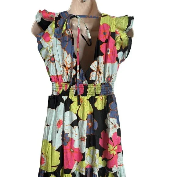 ModCloth Honolulu floral black ruffle cap sleeve tiered maxi dress Size XS NEW - Picture 12 of 14